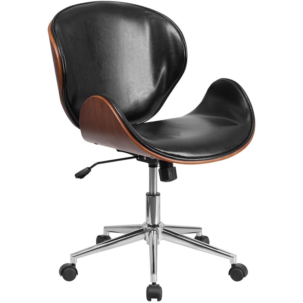 FWStyle Black and Walnut Faux Leather Armless Office Chair Image 2