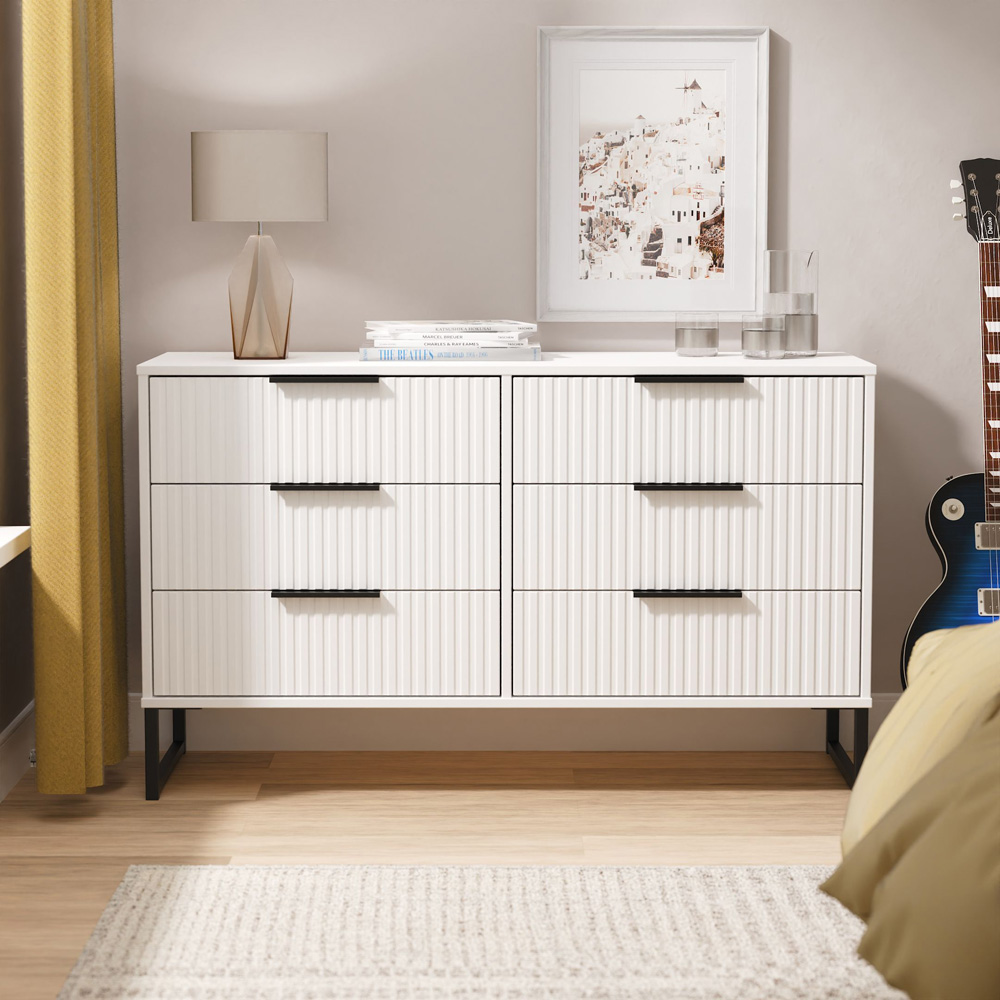 Crowndale Fluted 6 Drawer White Matt Wide Chest of Drawers Ready Assembled Image 7