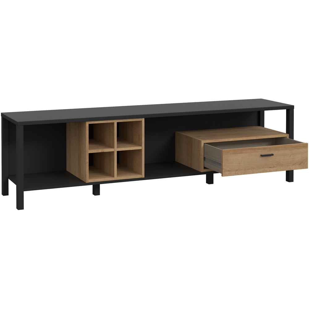 Florence High Rock Single Drawer Matt Black and Riviera Oak Wide TV Unit Image 4