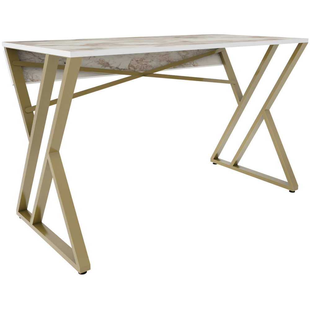 Decorotika Gyza Computer Desk White Marble and Gold Image 4