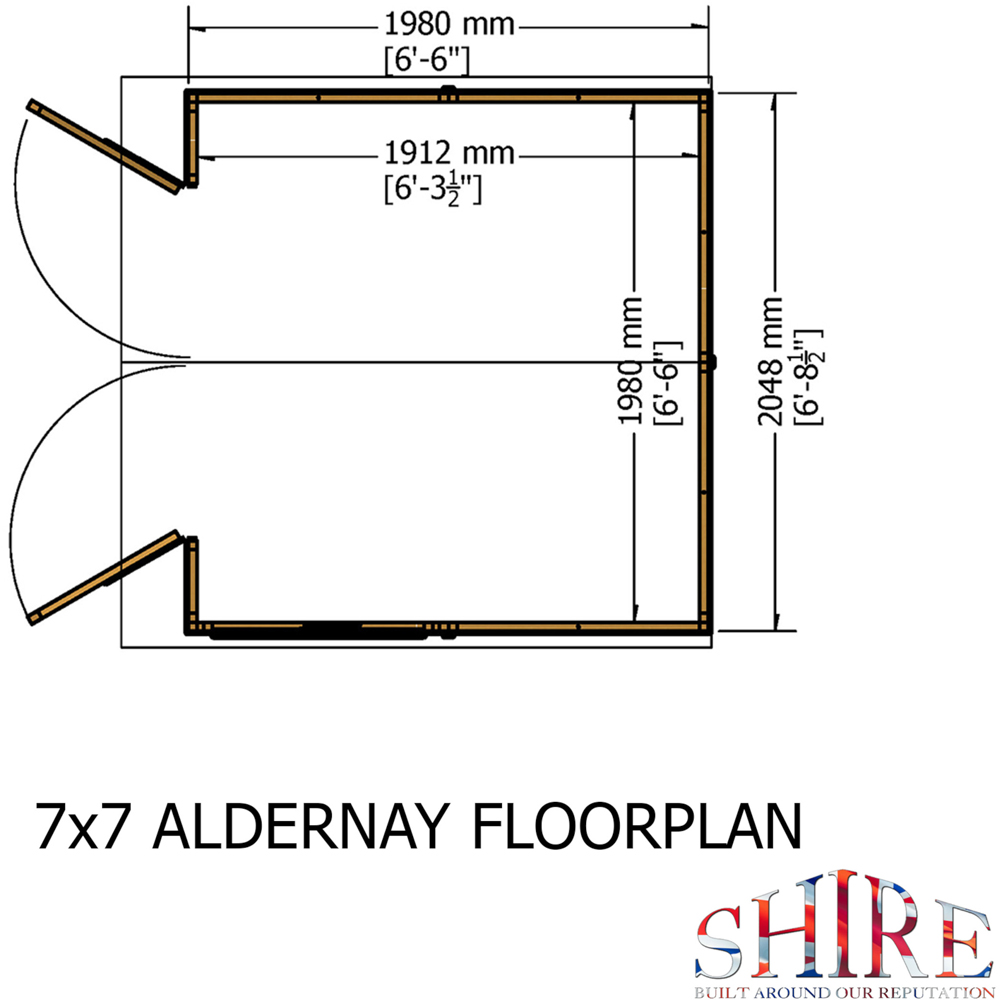 Shire Alderney 7 x 7ft Double Door Dip Treated Shiplap Shed Image 6