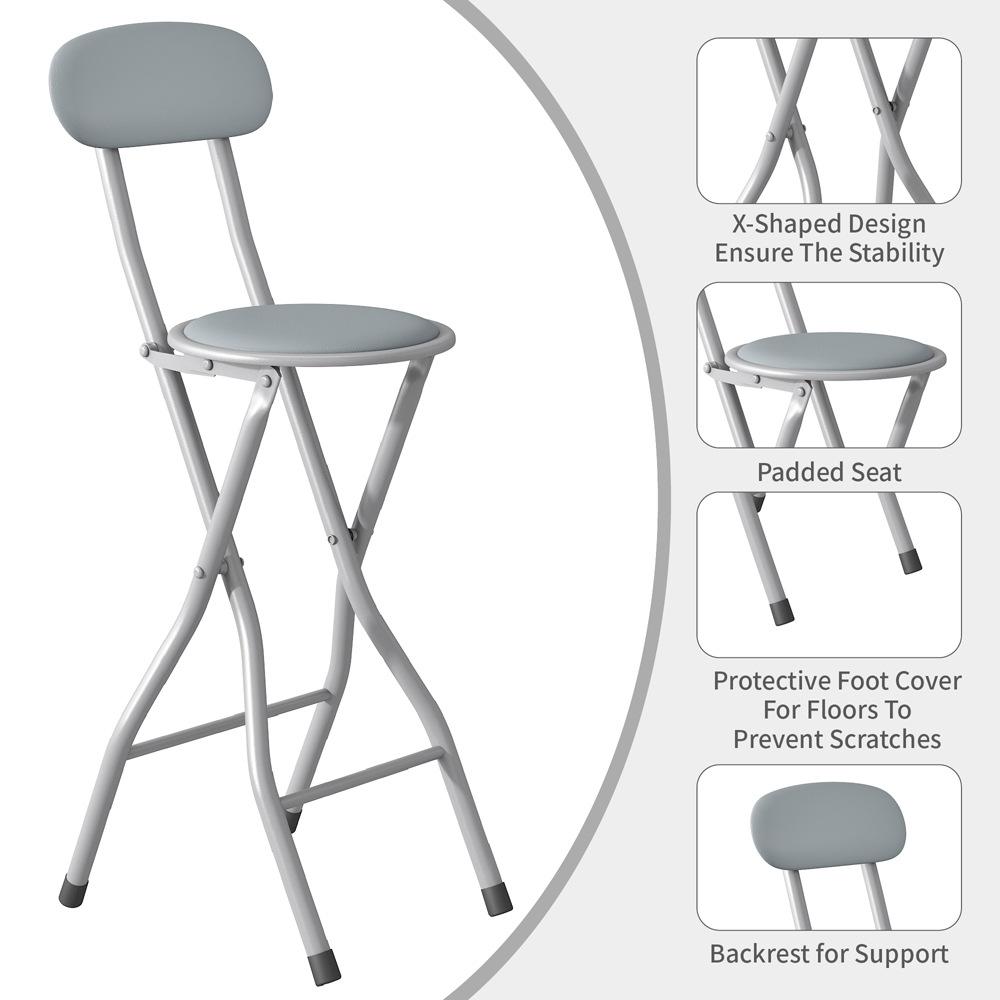 Grey Padded Folding Bar Stool Set of 6 Image 3