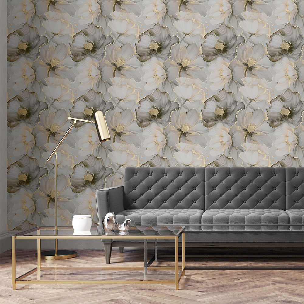 Muriva Bliss Floral Grey and Gold Wallpaper Image 5