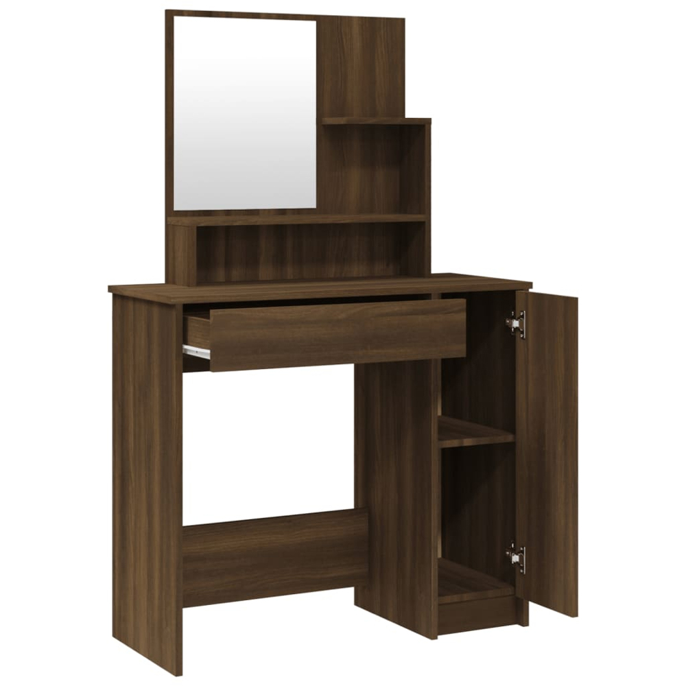 vidaXL Single Door Single Wide Drawer Brown Oak Dressing Table with Mirror Image 3