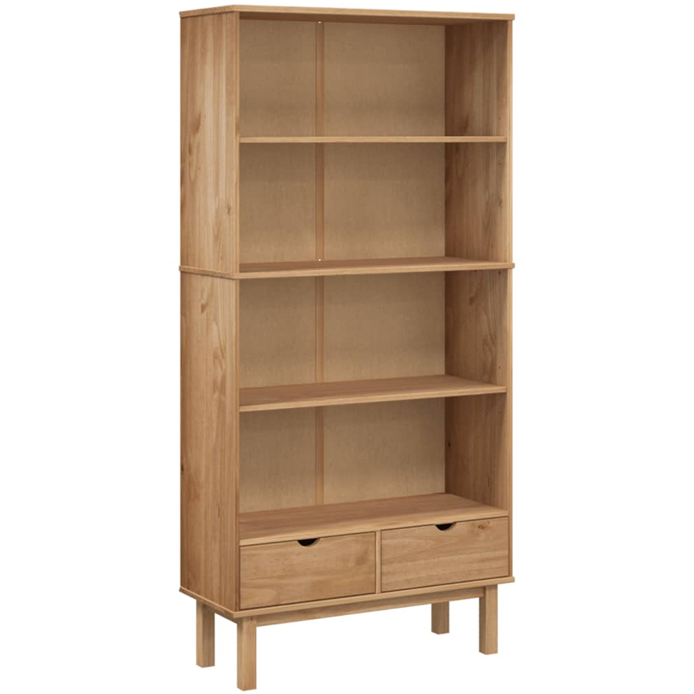 vidaXL Otta 2 Drawer 4 Shelf Brown Solid Pine Wood Bookcase Image 2