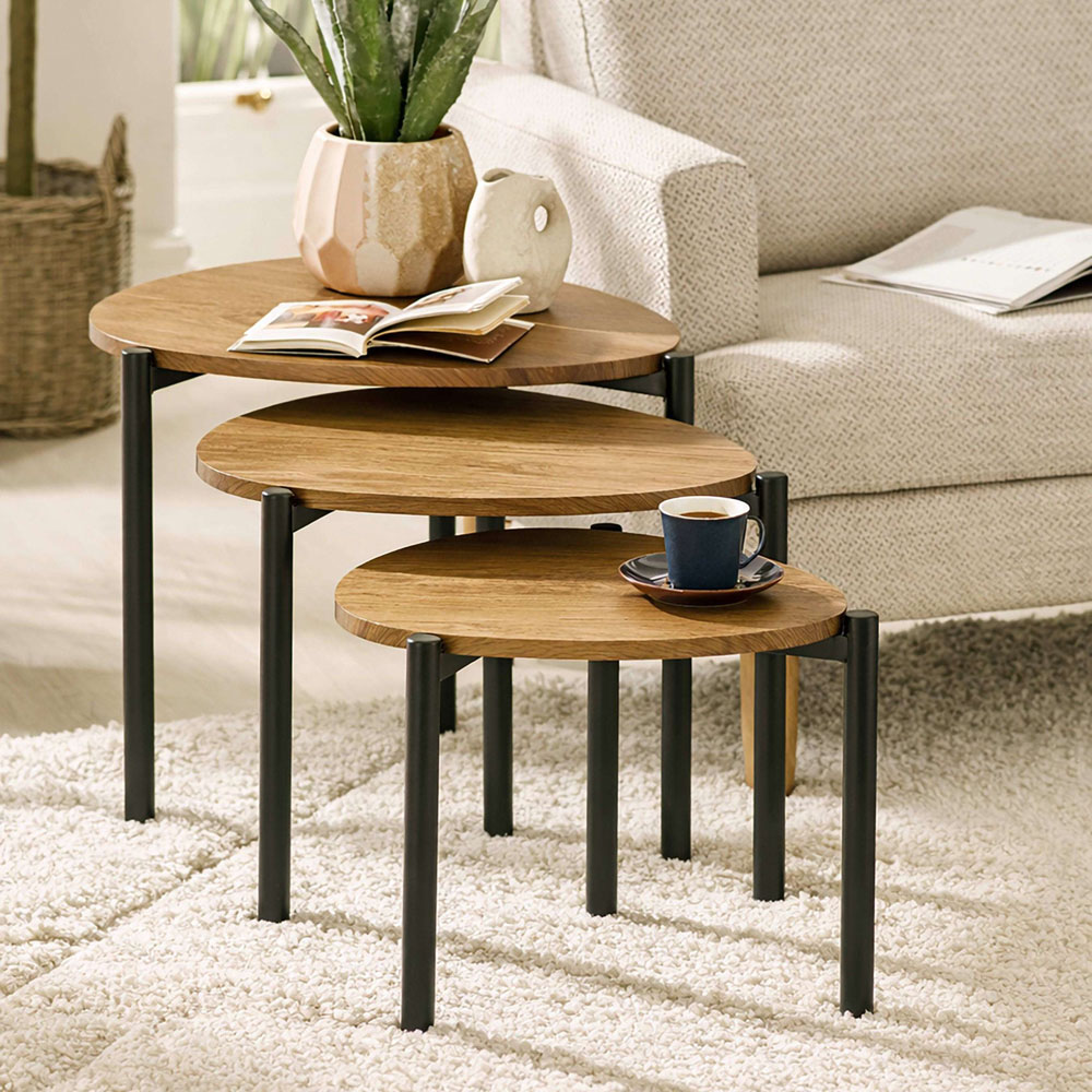 Julian Bowen Lorette Oak Effect Teardrop Nest of Tables Set of 3 Image 7