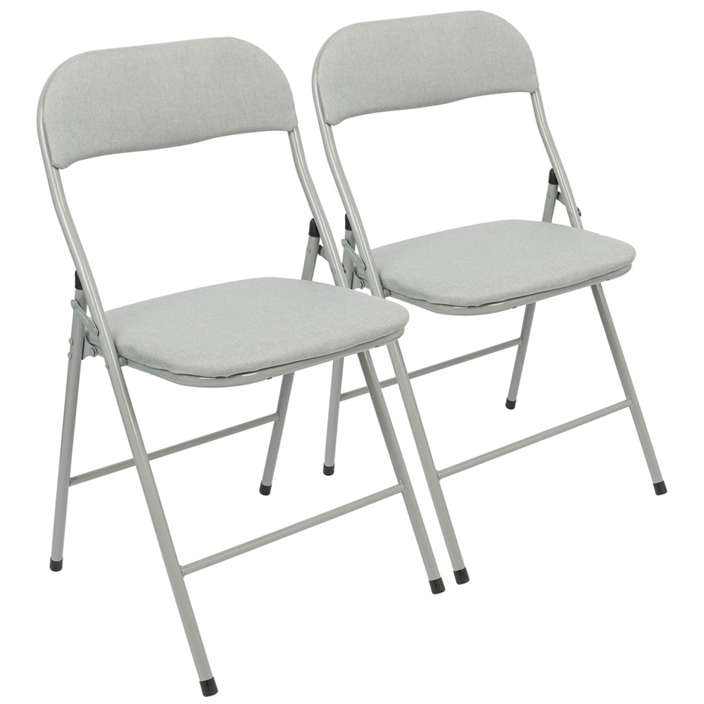 Harbour Housewares Set of 2 Grey Fabric Padded Metal Foldable Chair Image 2