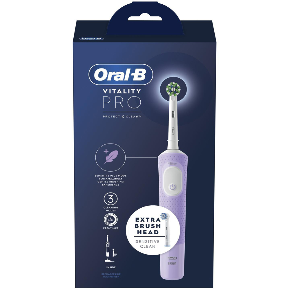Oral-B Vitality Pro Lilac Electric Toothbrush with 8 Cross Action Black Refill Head Image 4