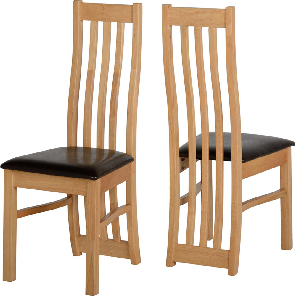 Seconique Ainsley Set of 2 Oak Veneer and Brown PU Dining Chair Image 2