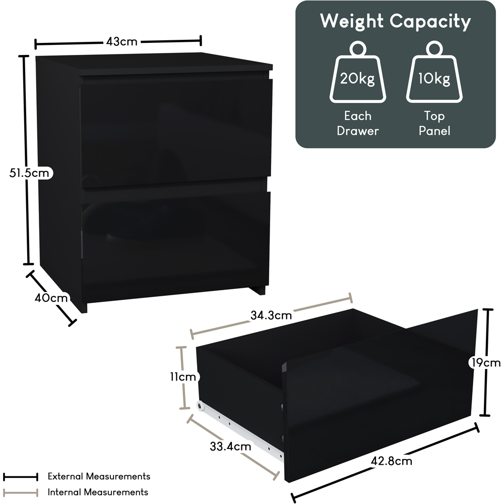 VIDA DESIGNS Glinton 2 Drawer Black Bedside Table Image 8