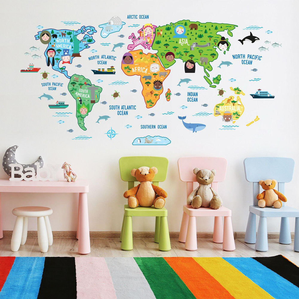 Walplus Kids Educational World Map Self Adhesive Wall Stickers Image 3