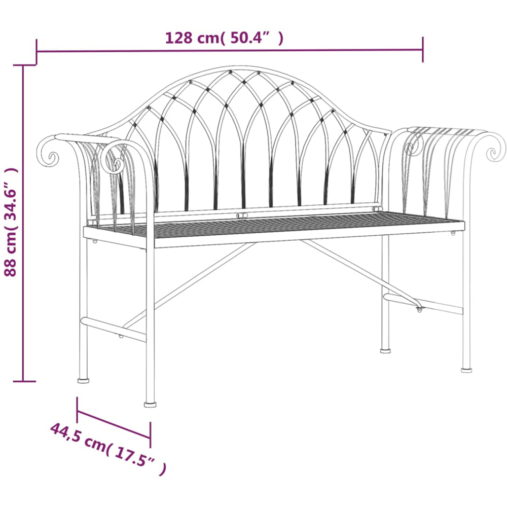 vidaXL 2 Seater Black Metal Garden Bench with Armrest Image 6