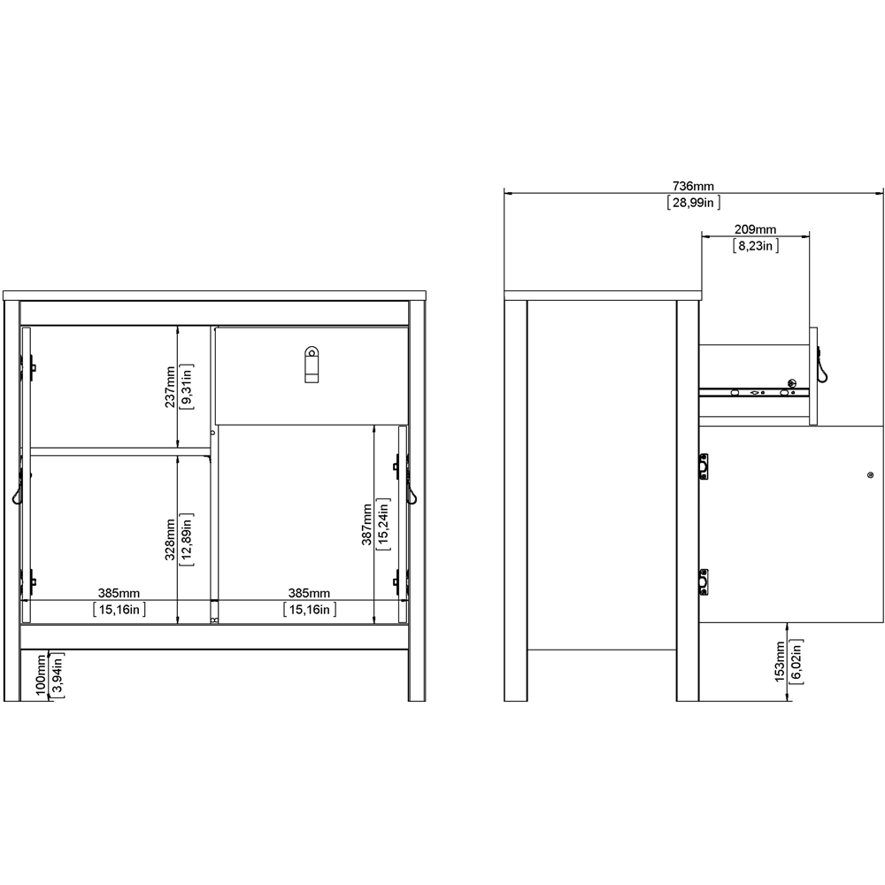 Florence Madrid 2 Doors Single Drawer Matt Black Sideboard Image 8
