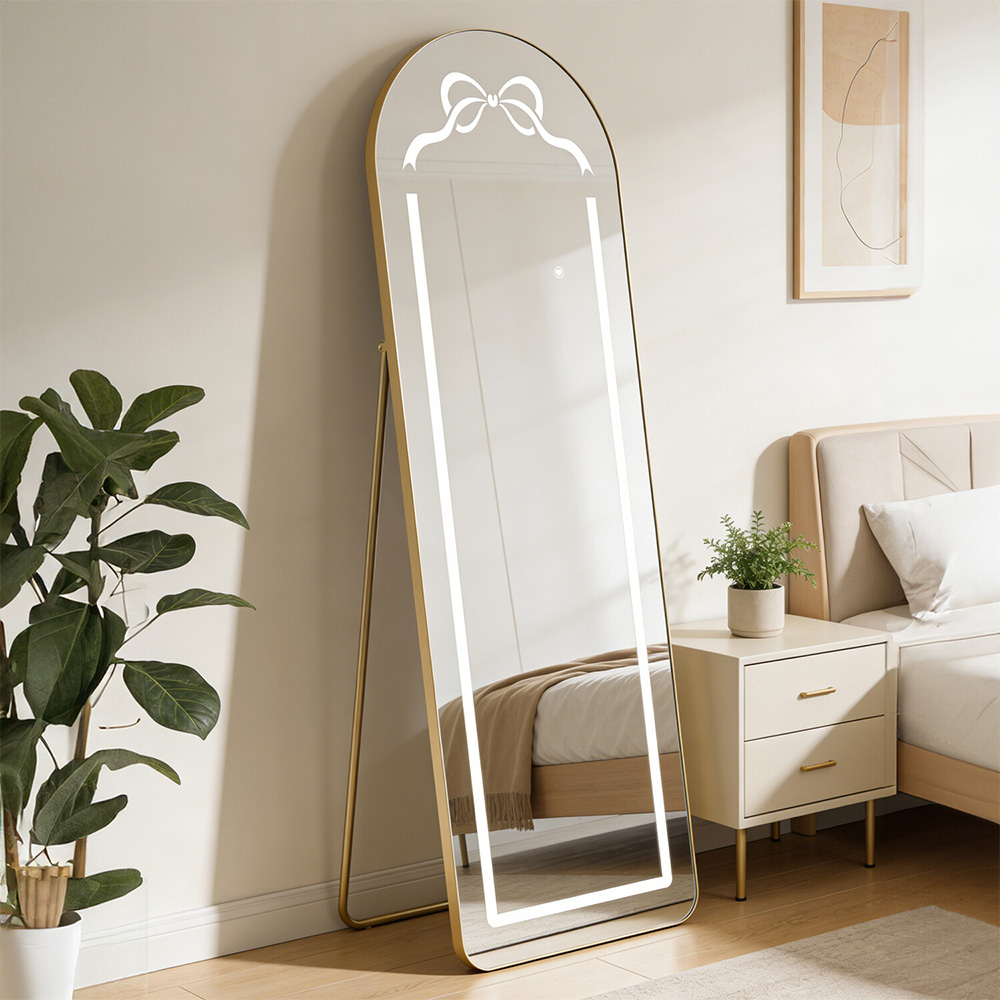 Standing LED Bow Mirror Gold Image 7