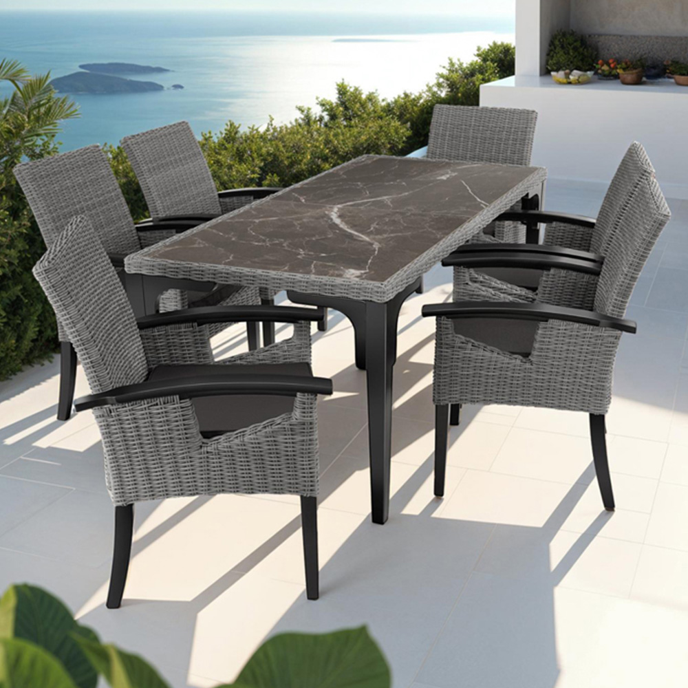 tectake Foggia Rosarno 6 Seater Rattan Garden Dining Set Grey Image 1