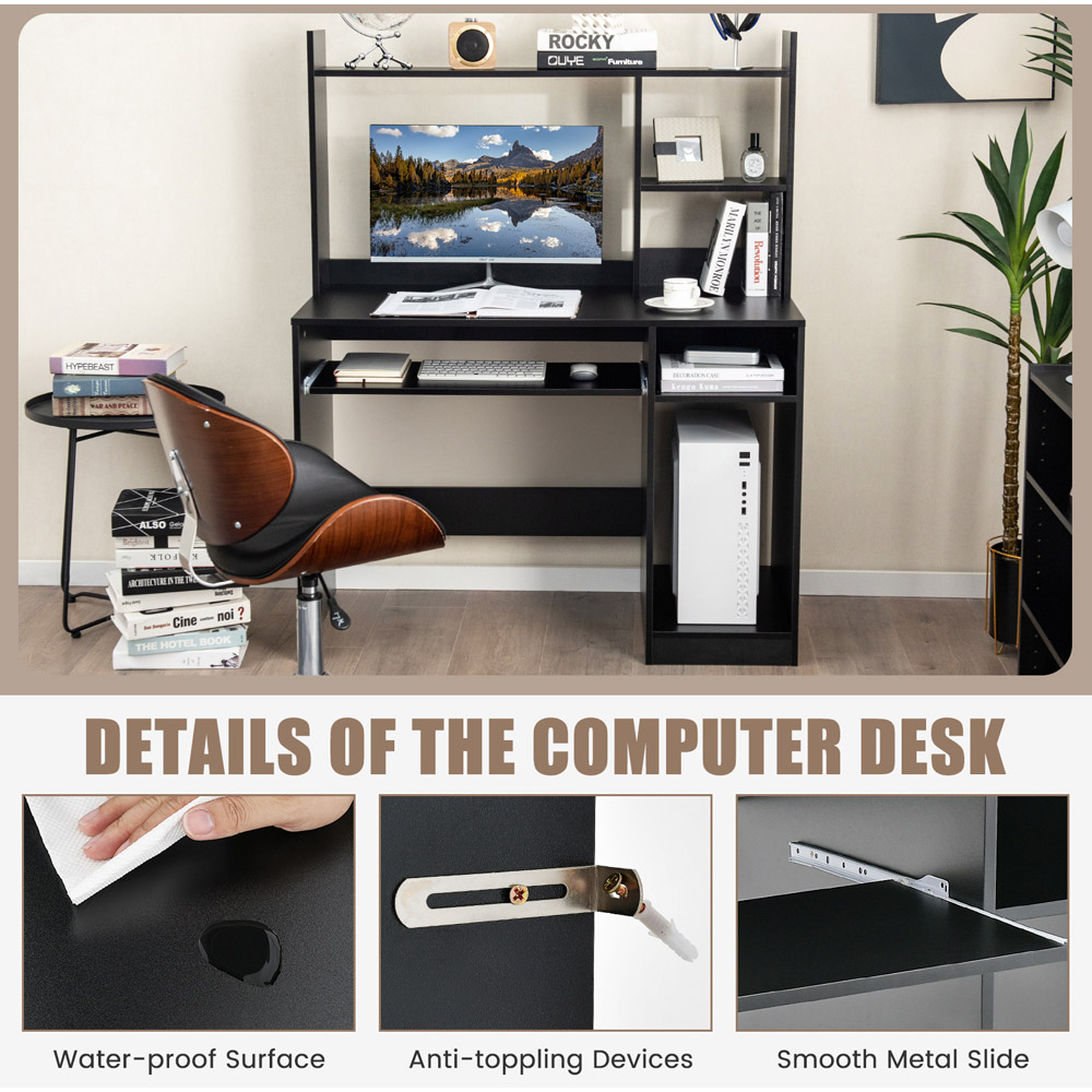 Costway 5 Shelf Computer Desk Black Image 5