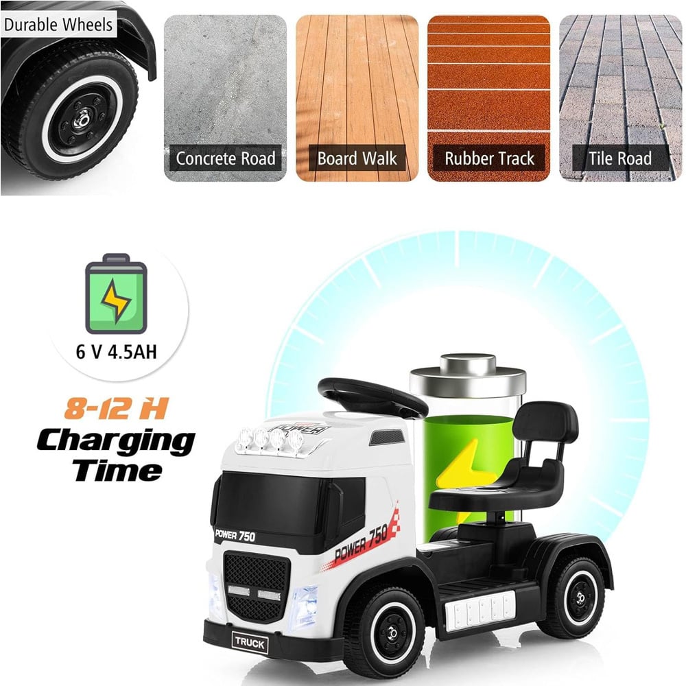 Costway White Electric Ride-On Truck with Adjustable Seat and LEDs Image 5