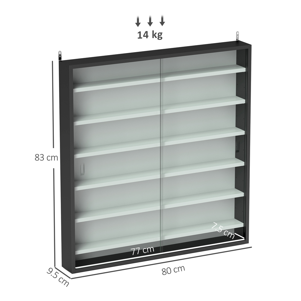 HOMCOM 7-Tier Glass Doors Black and White Wall Display Cabinet Image 9