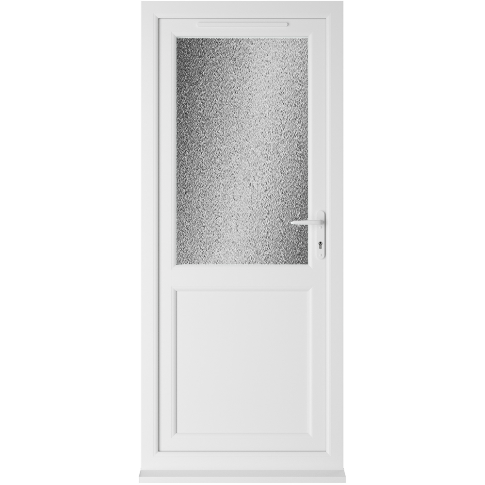 Crystal uPVC Double Glazed White Door Half Glass Half panel Left hand Obscure Glass 920x2090mm Image 1