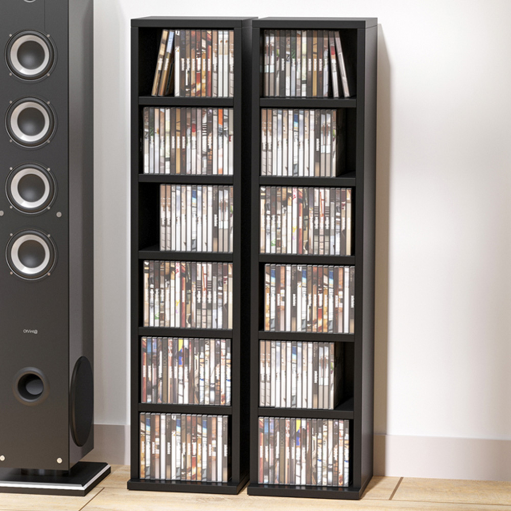 HOMCOM 5 Adjustable Shelf Black CD Storage Units Set of 2 Image 1