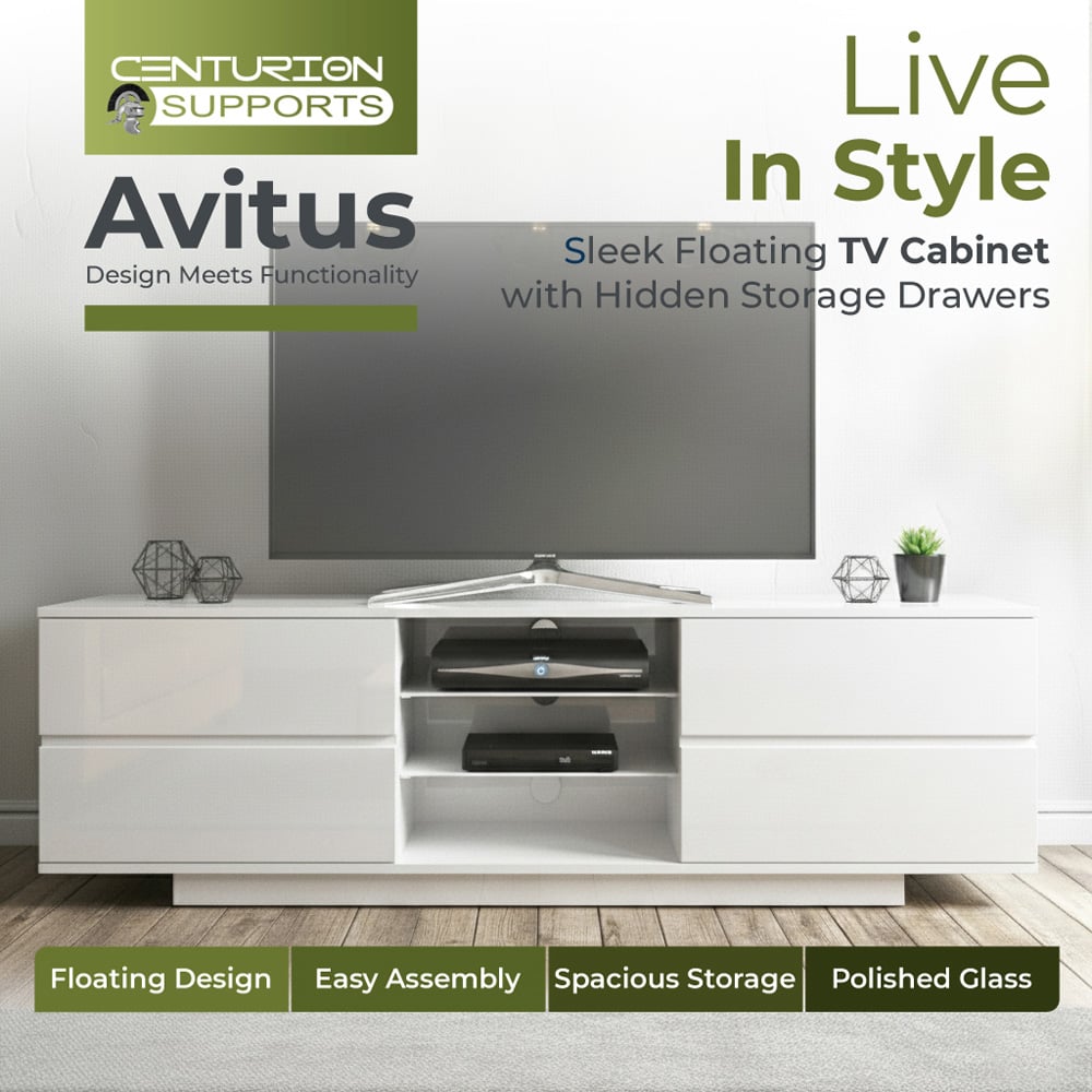 Centurion Supports Avitus 4 Drawer 3 Shelf Premium High Gloss White TV Unit Image 4