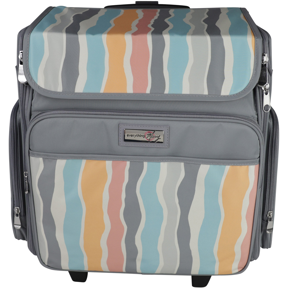 Everything Mary EVM12777-6 Grey Stripe Collapsible Rolling Tote Trolley Bag 36.2 x 22.2 x 39.4cm Image 2