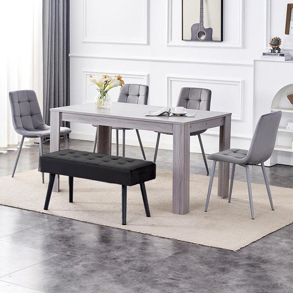 Portland 6 Seater Dark Grey Arrow Dining Table Set with Velvet Chairs and Benches Image 1