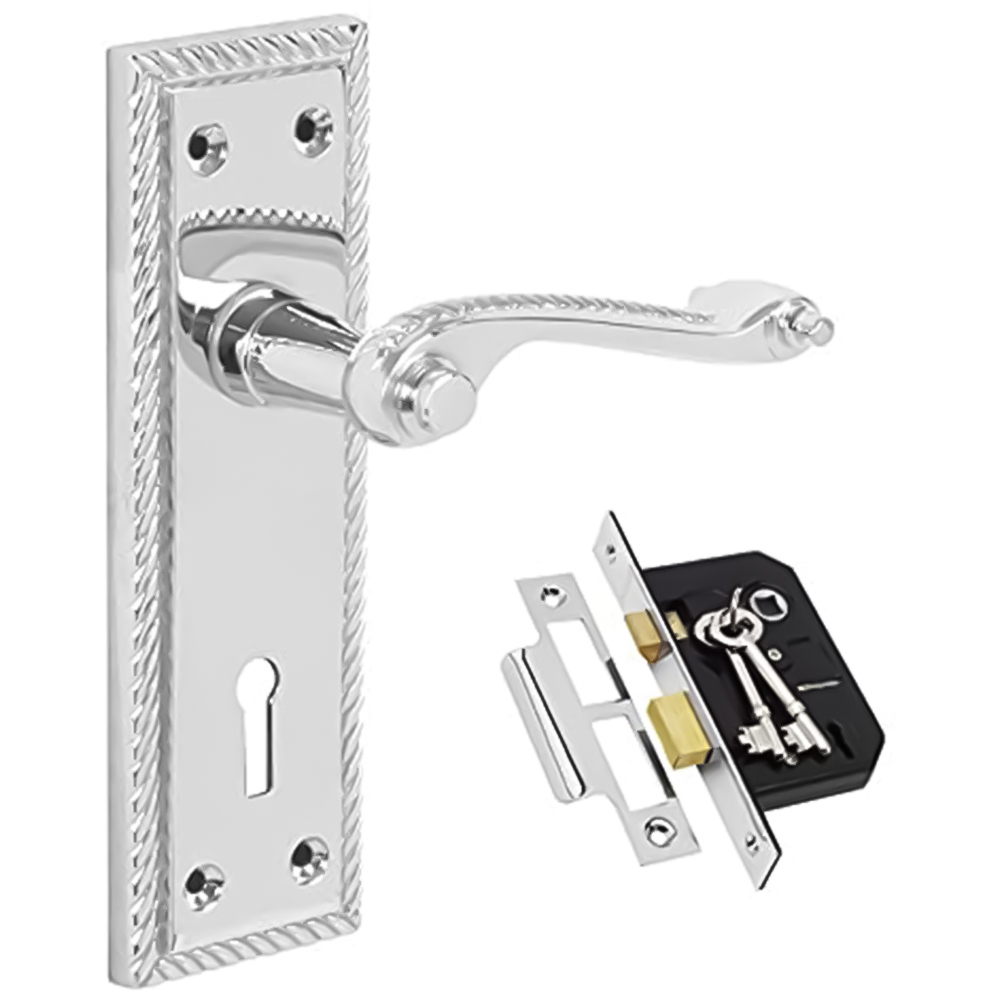 Golden Grace Polished Chrome Georgian Lever Lock Door Handle Set Image