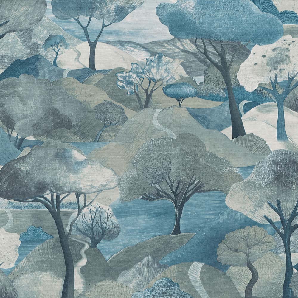 Erismann Tree Landscape Blue Vinyl Wallpaper Image 1