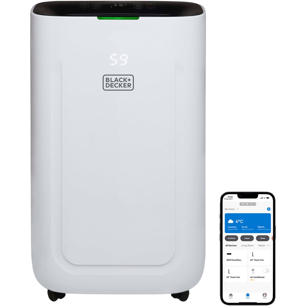 Black+Decker 20L Smart Dehumidifier with 24H Timer and 6.5L Water Tank Image 1