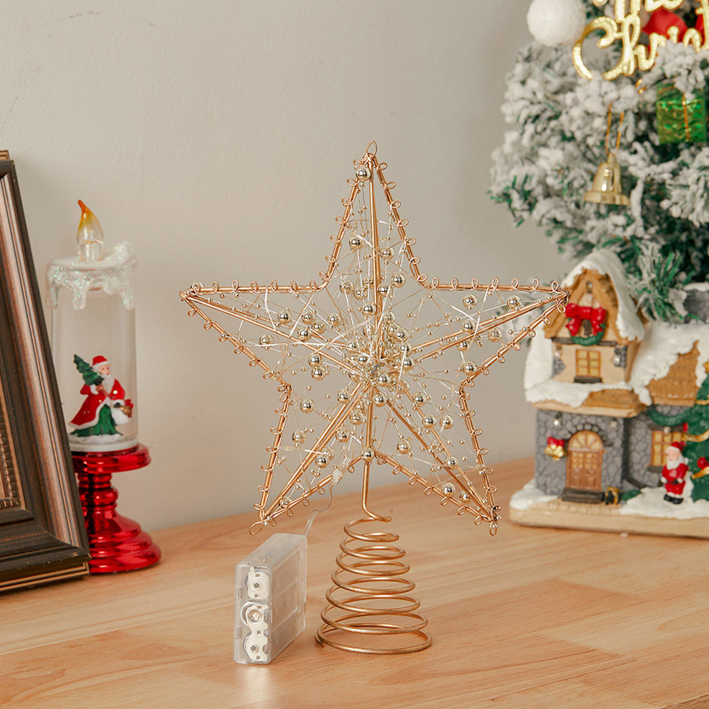 Living and Home Modern Metal Pre-Lit Star Christmas Tree Topper Image 6