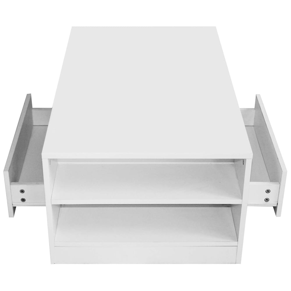 Comfy Living 5 Shelf 2 Drawer White High Gloss LED Coffee Table Image 5