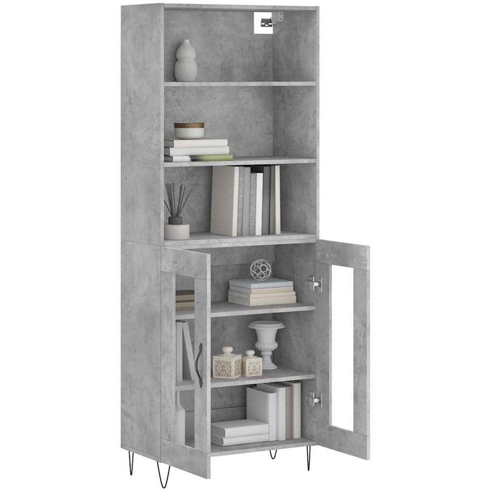 vidaXL 2 Glass Door 3 Shelf Concrete Grey Highboard Image 3