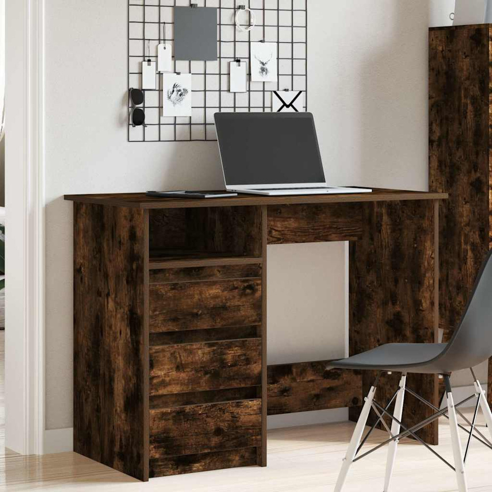 vidaXL 3 Drawer Single Shelf Computer Desk Smoked Oak Image 8