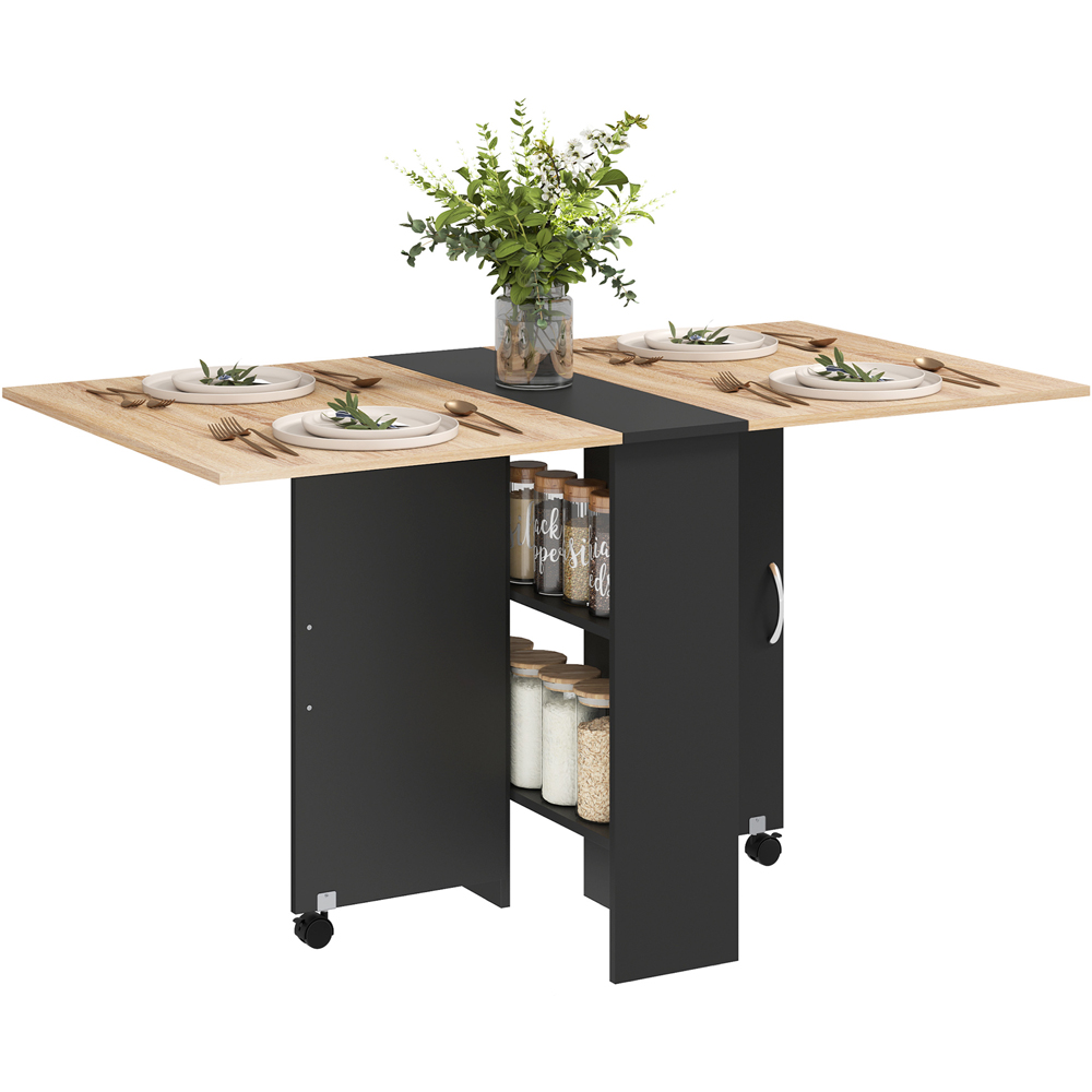HOMCOM 6 Seater Drop Leaf Dining Table with Storage Shelf Image 2