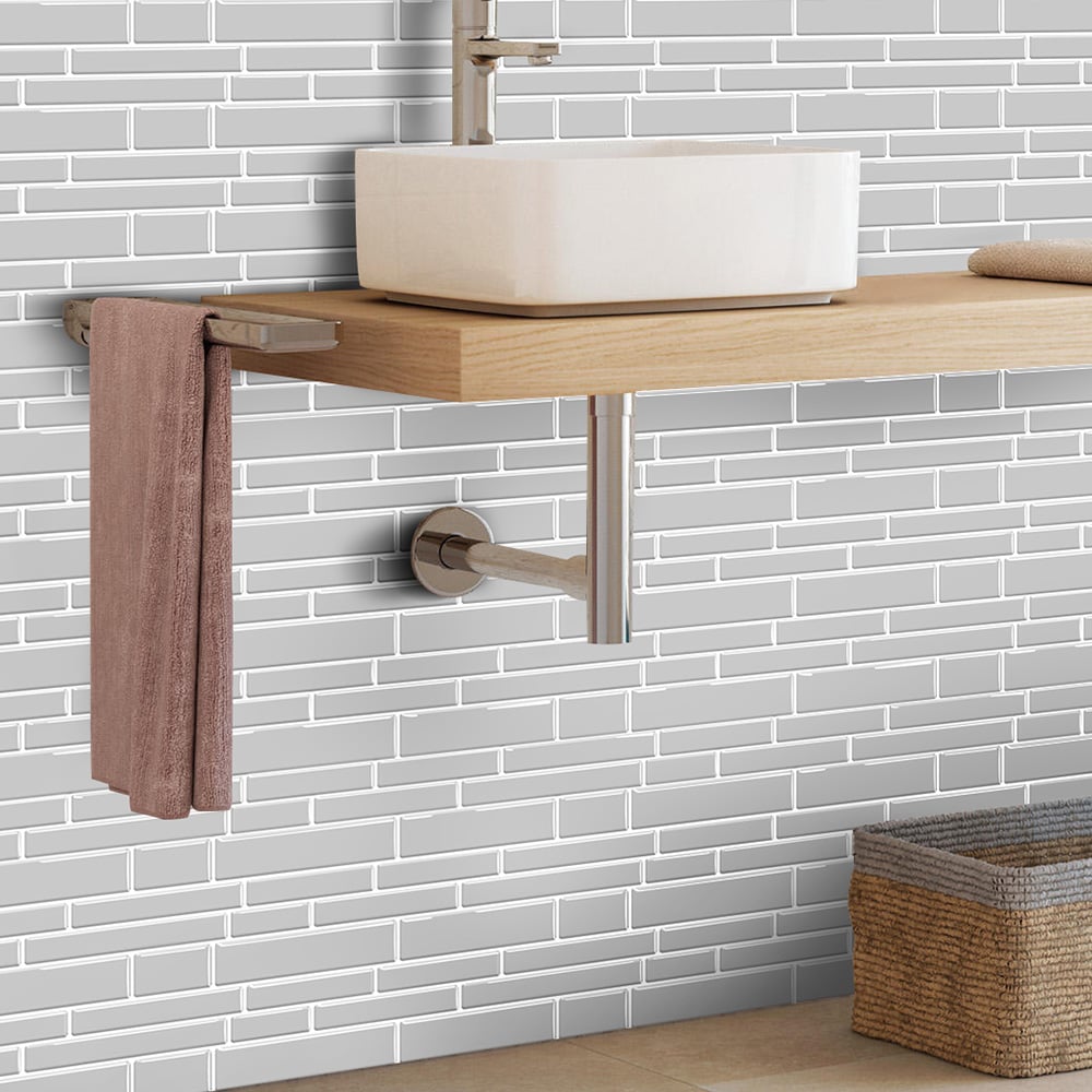 Living and Home Brick Effect Light Grey Self Adhesive Wall Tile Sticker 10 Pack Image 8