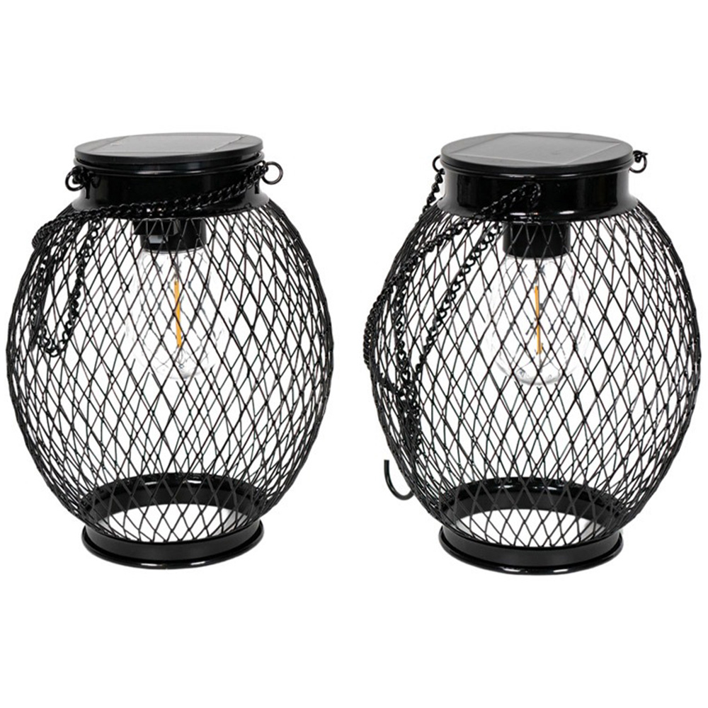 ValueLights Black Metal Mesh Cage Solar Powered Outdoor Garden Lantern Light 2 Pack Image 1