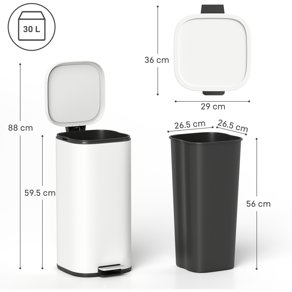 HOMCOM Cream Pedal Bin with Removable Inner Bucket and Soft-Close Lid 30L Image 9