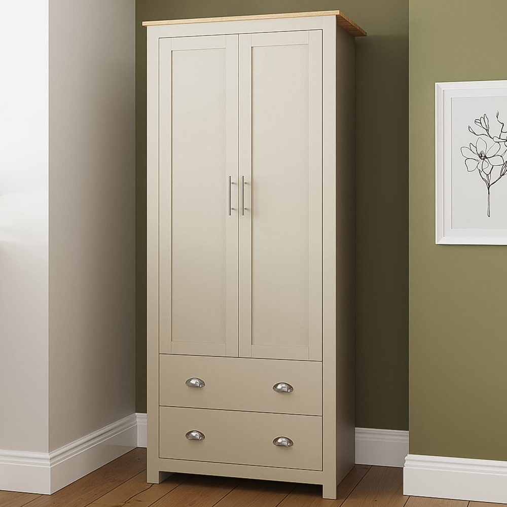 GFW Lancaster 2 Door 2 Drawer Cream Wardrobe Image 1