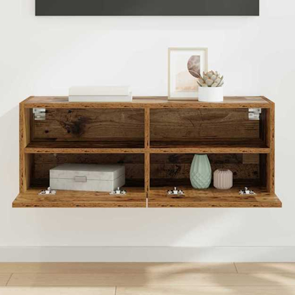 vidaXL 2 Door 2 Shelf Old Wood Wide Wall Mounted TV Unit Image 1