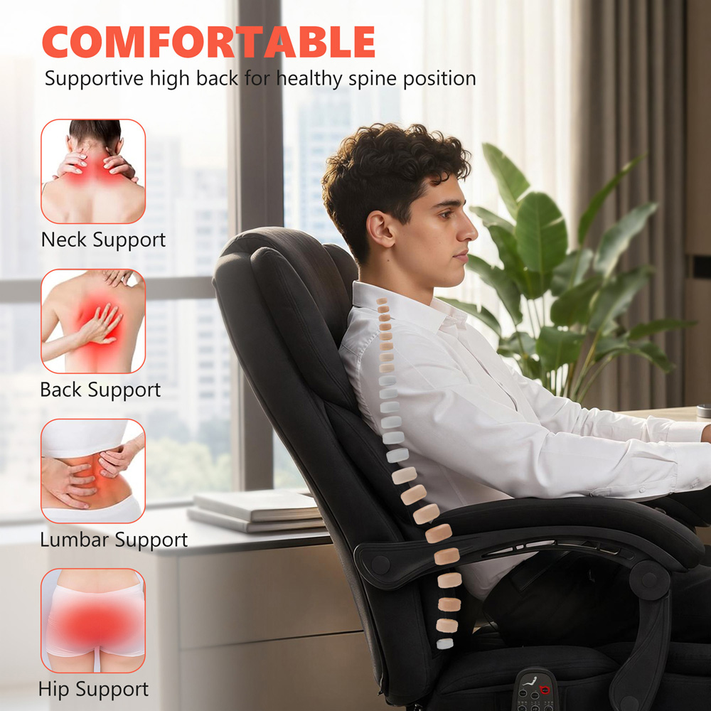 Portland Black Massage and Heat Reclining Office Chair Image 4