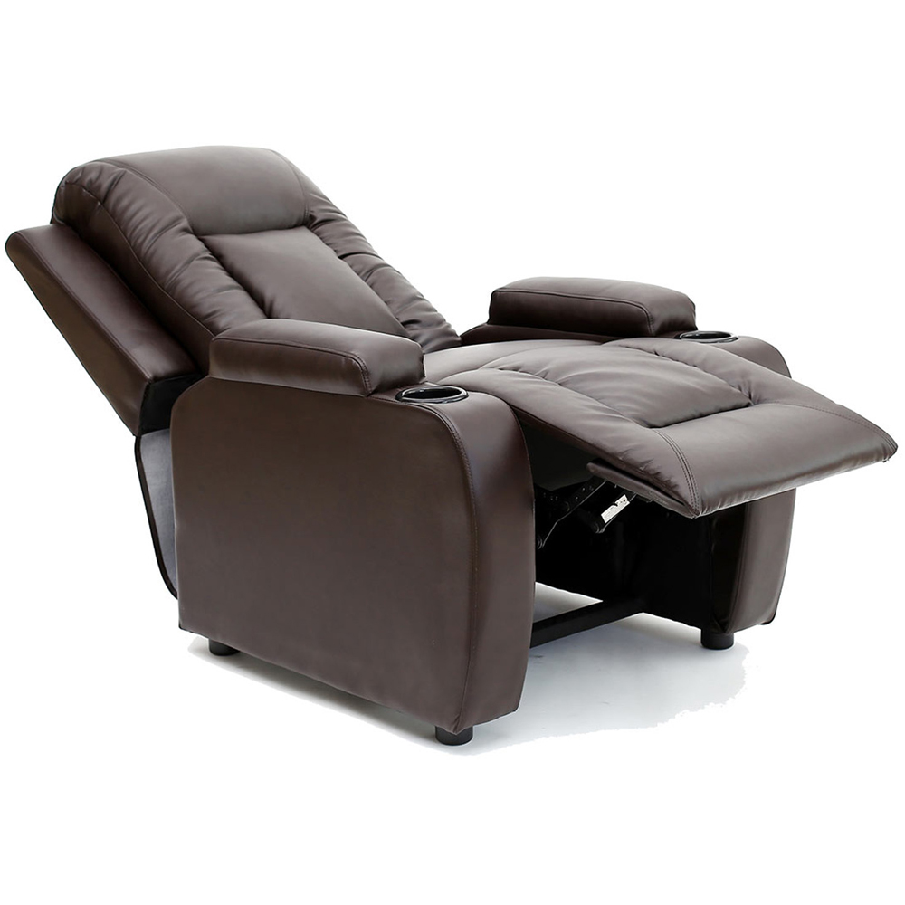 Furniture Online Oscar Brown Bonded Leather Pushback Recliner Chair with Cupholder Image 5