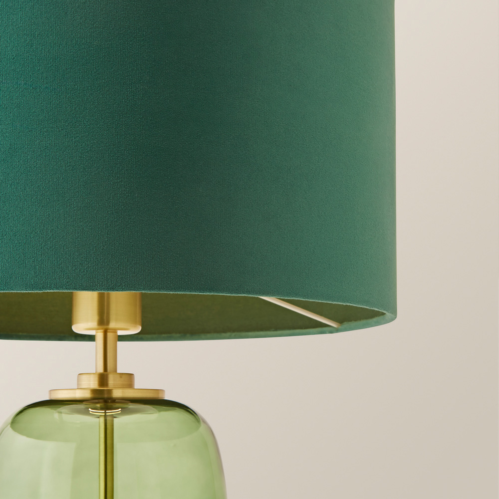 ValueLights Leigh Reni Green Velvet Shade Forest Green Glass LED Table Lamp Image 3