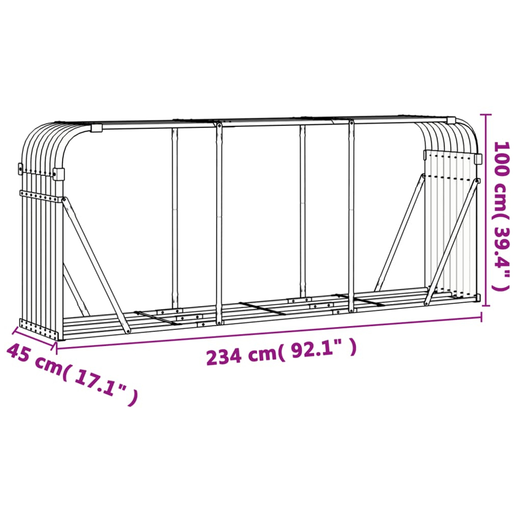 vidaXL Brown Galvanised Steel Firewood Log Holder 100 x 234 x 45cm Image 7