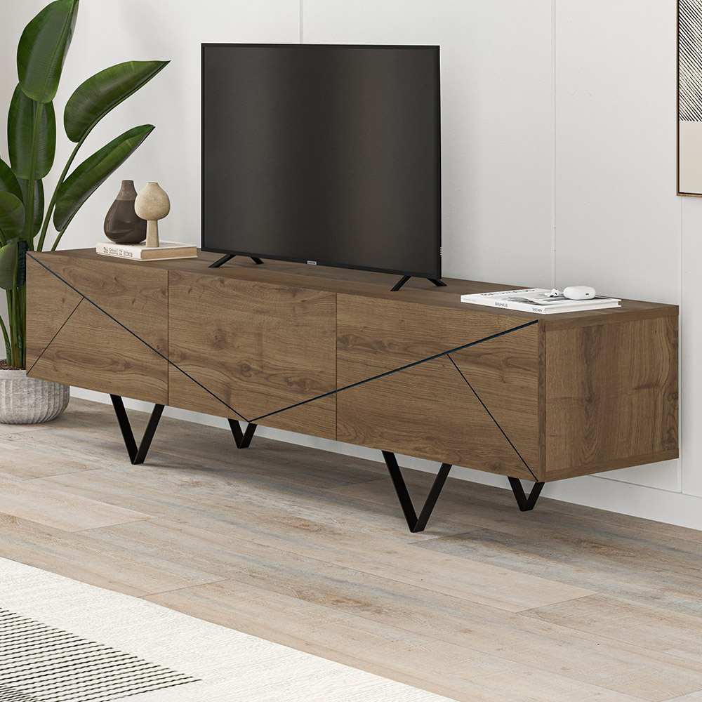 Decortie Jakomen 3 Door Dark Oak Effect Modern TV Unit Image 1