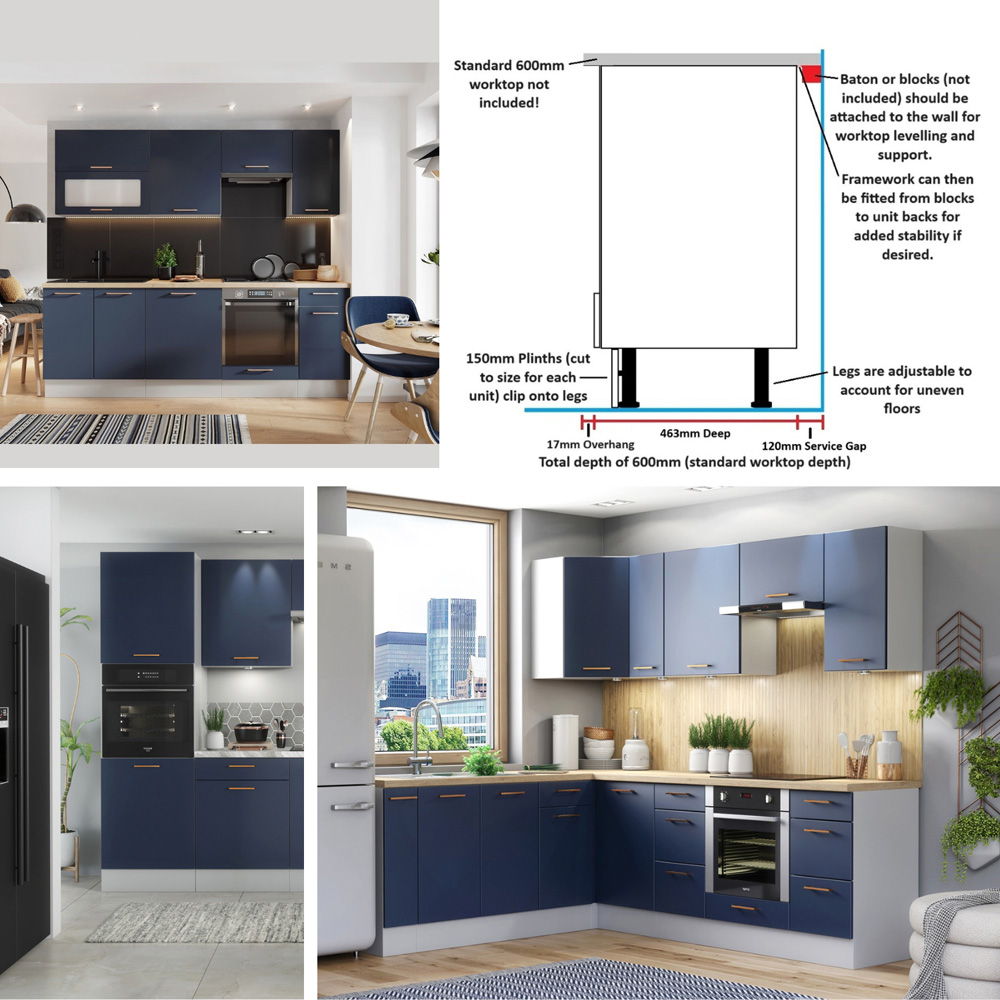 Impact Furniture Nora 2 Door Dark Navy Kitchen Base Unit 800mm Image 5