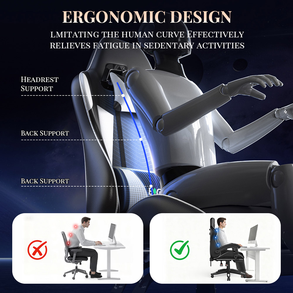 Rattrix White Reclining Gaming Chair with Massage Lumbar Cushion and Footrest Image 8