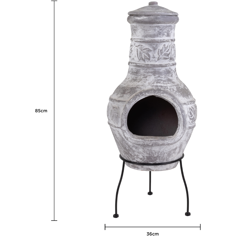 Charles Bentley Snug Acapulco Leaf Motif Grey Clay Chiminea with Lid and Stand Image 9