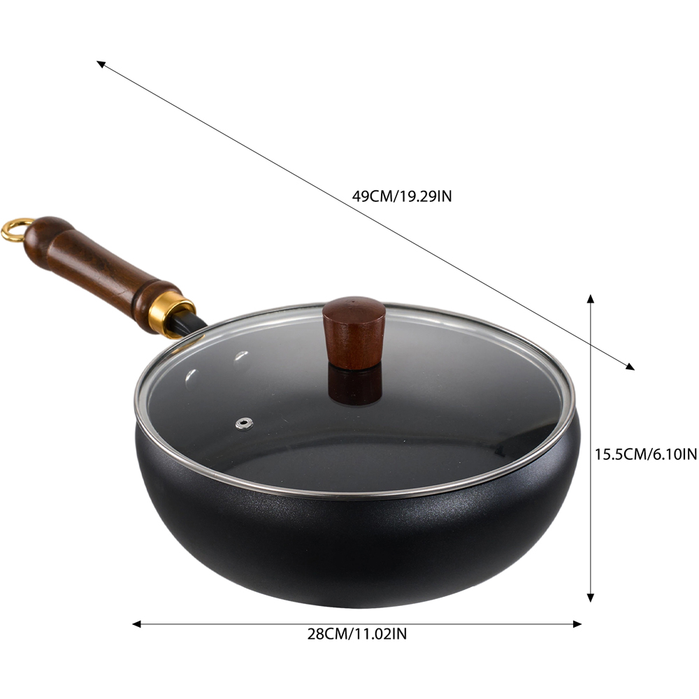 Living and Home 28cm Black Iron Deep Wok Pan with Glass Lid Image 8