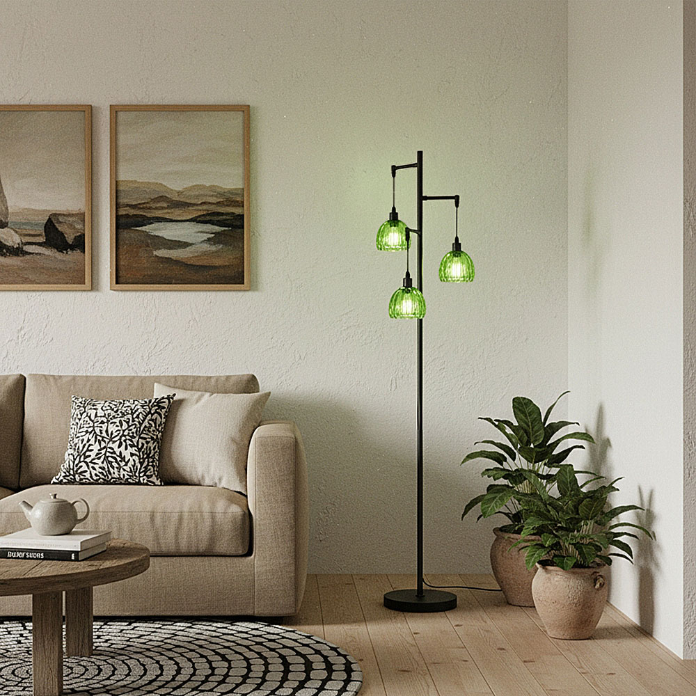 Living and Home Green Crystal Shade Black Metal E14 Floor Lamp Image 2